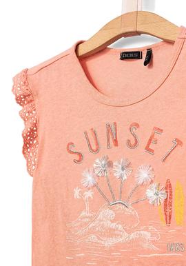 Camiseta melocotón Sunset bordado palmeras IKKS