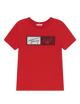 Camiseta sequins flag roja Tommy Hilfiger