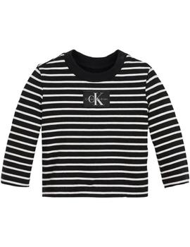 Camiseta Striped Monograma Ls Calvin Klein