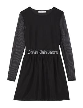 Vestido mesh logo elastic Calvin Klein