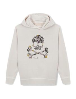 Sudadera Floral Skull Hoodie Blanca Scalpers